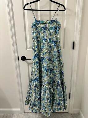 ALÉMAIS Pam Tiered Maxi Dress Blue Floral Organic Cotton New With Tags